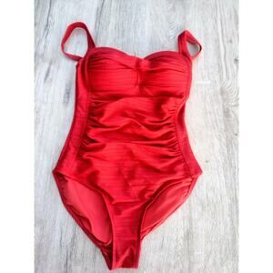 Nip Tuck Swim Red Ruched Tummy Control One-Piece Swimsuit SZ, 4